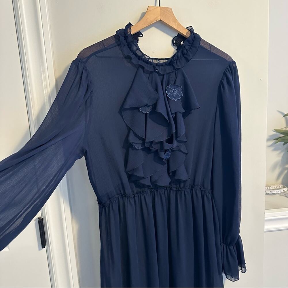 See By Chloe Navy Blue Long Sleeve Floral MIDI Dress Medium - Picture 13 of 16